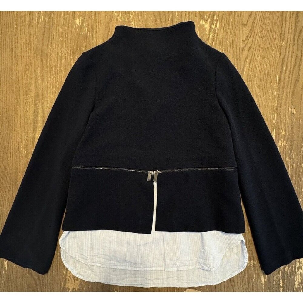 Zara Trafaluc Collection Small Layered Preppy Collegiate Blouse Top Navy Zippers
